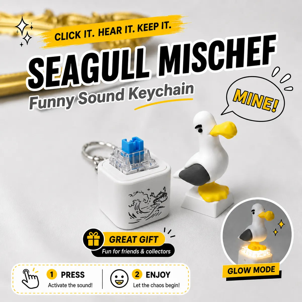Futusly® Seagull MINE! Button Keychain-Real Sound & LED Light💡